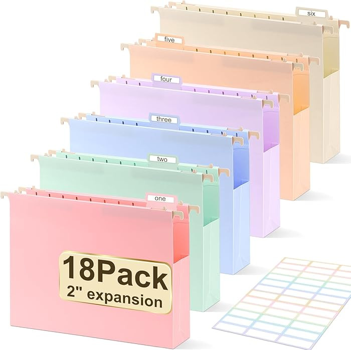 Extra Capacity Plastic Hanging File Folders Letter Size,18 Pack 2 Inch Capacity Hanging File fold... | Amazon (US)