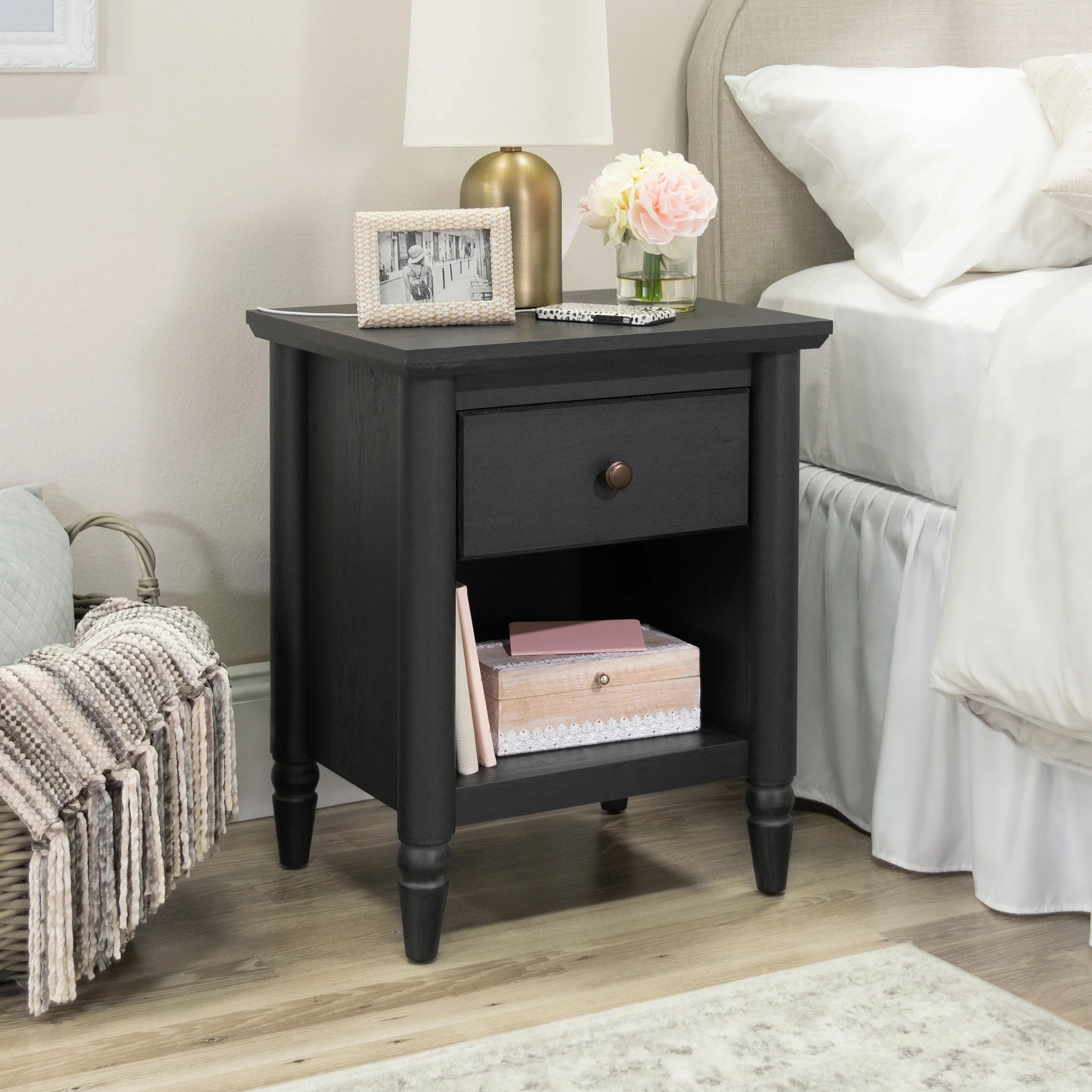 My Texas House Monroe 1 Drawer Nightstand, Black Oak Finish | Walmart (US)