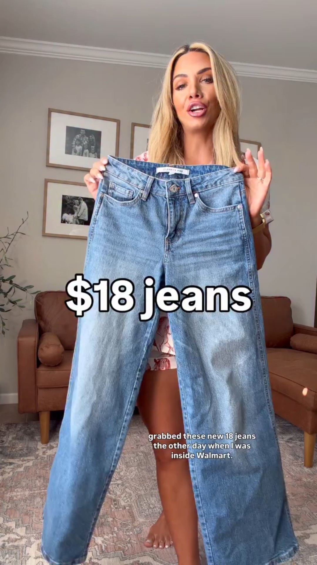 Type SHOP, new $18 Walmart jeans I’m wearing a size one and they come in a light denim wash too 

#walmart #walmartfashion #momjeans #casualoutfits #casualfashion