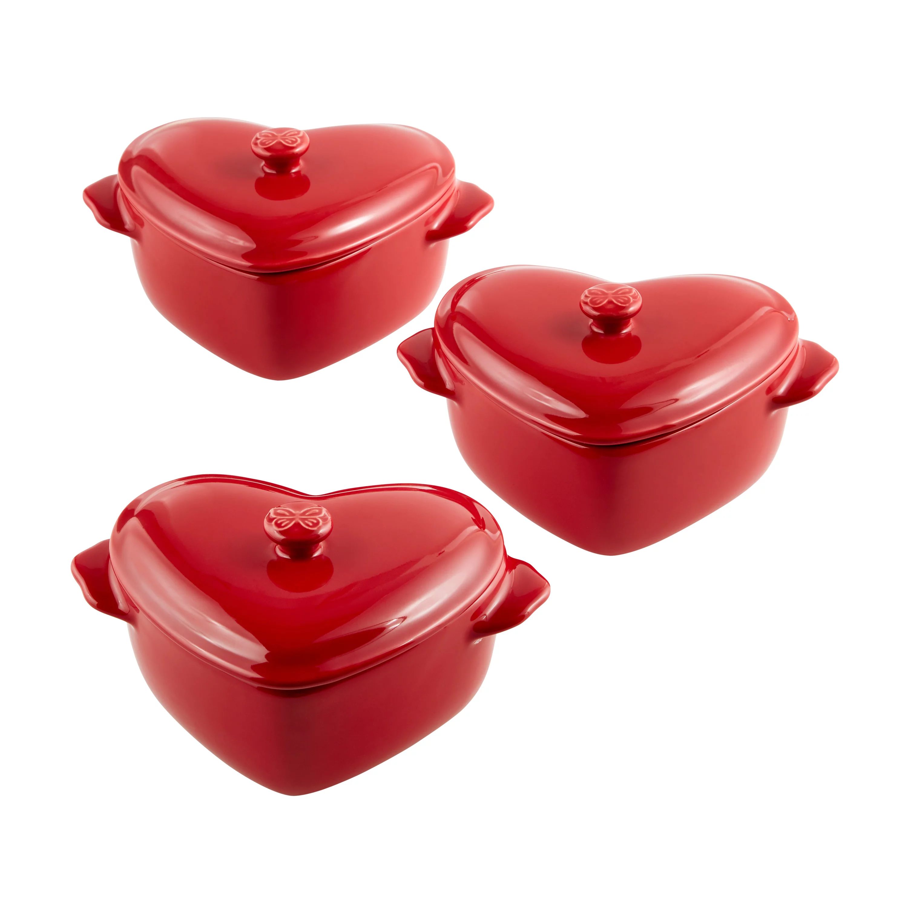 3 Red Mini Heart, Ceramic Baking Dish with Lid, The Pioneer Woman 6.45" - Walmart.com | Walmart (US)