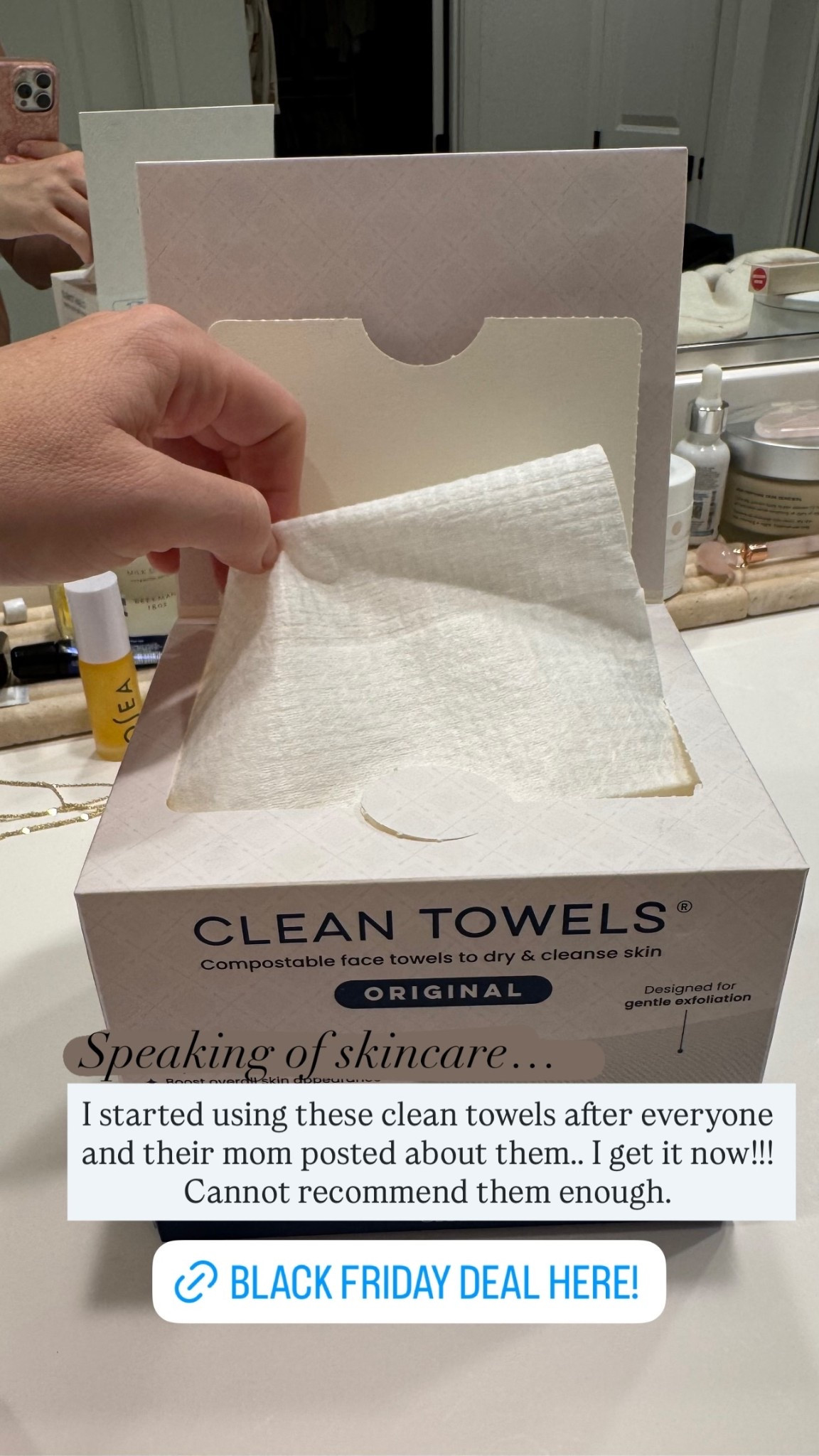 I started using these clean towels after everyone and their mom posted about them…. I get it now!!! Cannot recommend them enough.  Speaking of skincare…