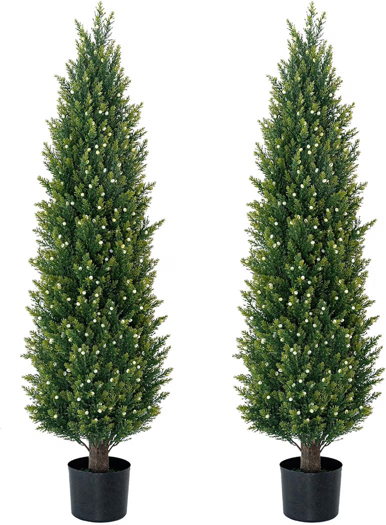 4FT Artificial Cedar Topiary Trees UV Resistant Potted Plant Set of 2 Faux Pine Trees Fake Shrubs... | Amazon (US)