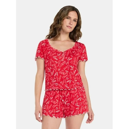 Valentine's Day Women's Knit Henley Top and Shorts Pajama Set from Way to Celebrate, 2-Piece, Sizes XS-3X | Walmart (US)
