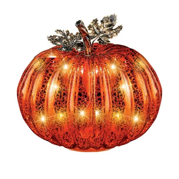 Collections Etc Festive Lighted Glass Pumpkins Indoor Fall Tabletop Décor, Large | Walmart (US)