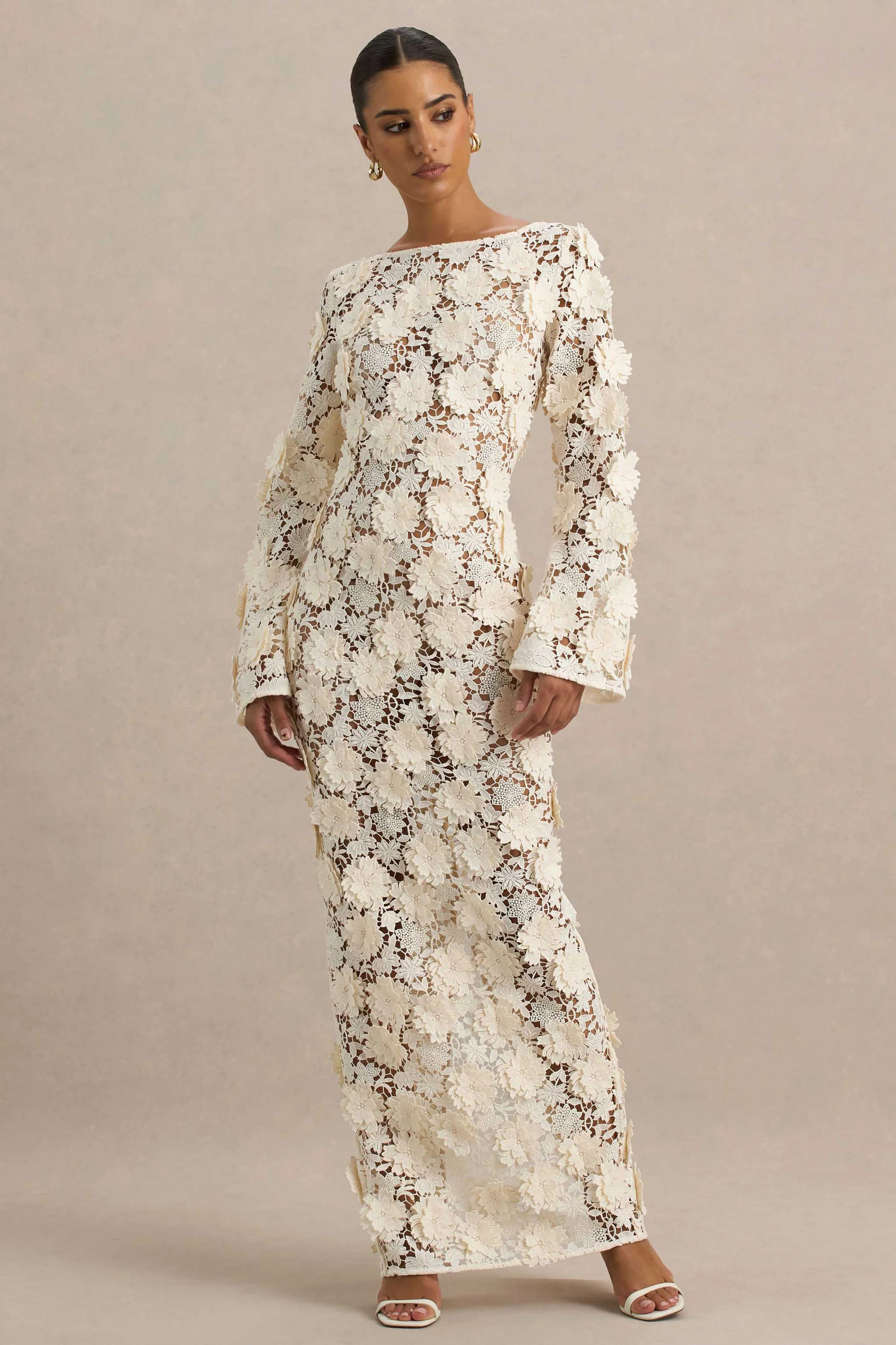 Viper | Cream Lace Long-Sleeve Maxi Dress | Club L London