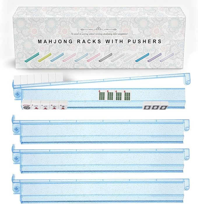 Premium Clear Mahjong Racks with Pushers, 4-Pack Non-Slip Acrylic Racks | Amazon (US)