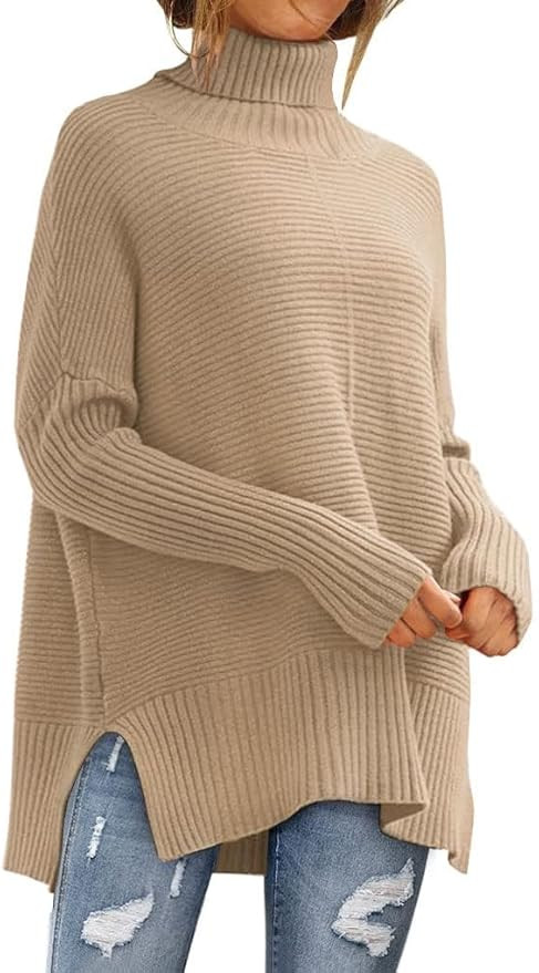 LILLUSORY Women's Oversized Turtleneck Sweaters Fall Batwing Sleeve Ribbed Tunic Sweater | Amazon (US)