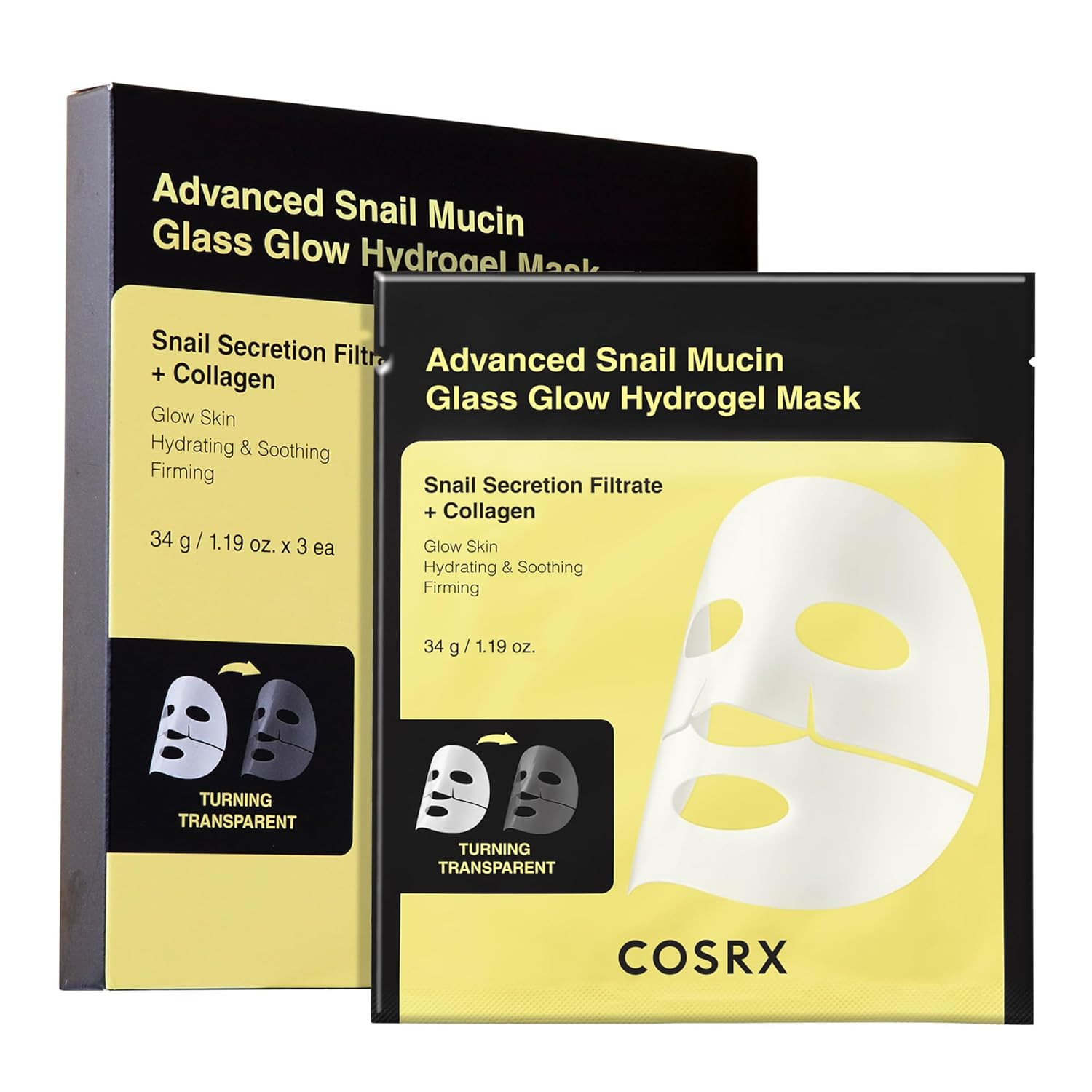 COSRX Advanced Snail Mucin Glass Glow Hydrogel Face Masks Skincare 3 EA, Collagen Face Mask, Travel Essentials, Stocking Stuffers, Korean Skin Care | Amazon (US)