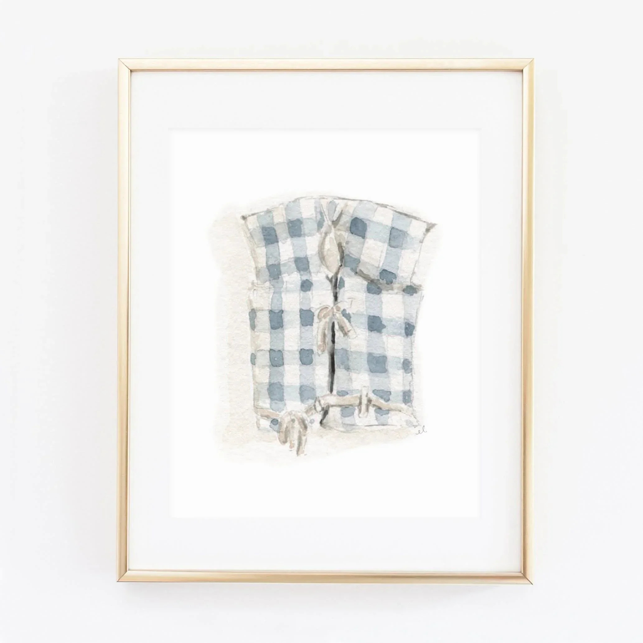 blue gingham boat coat art print | Emily Lex Studio