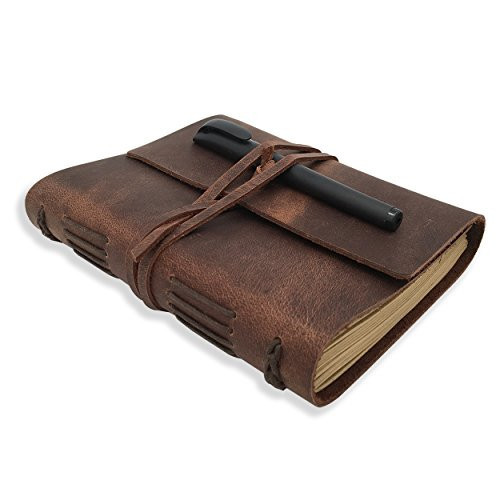 Leather Journal Writing Notebook - Genuine Leather Bound Daily Notepad for Men & Women Lined Paper 240 Kraft Pages, Handmade, Rustic Brown, 5 x 7 in | Amazon (US)
