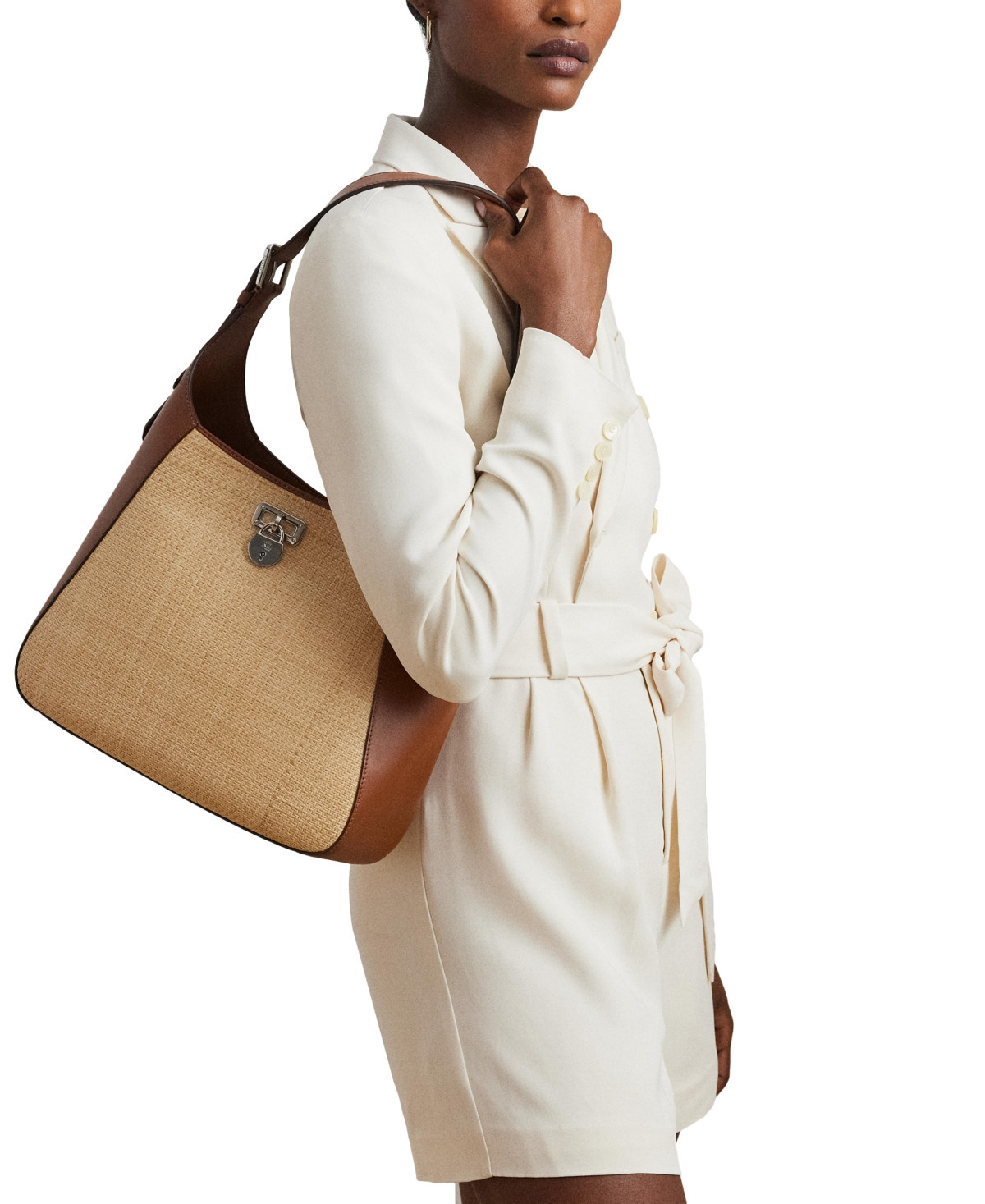 Lauren Ralph Lauren Raffia Medium Tanner Shoulder Bag - Natural/lauren Tan | Macy's