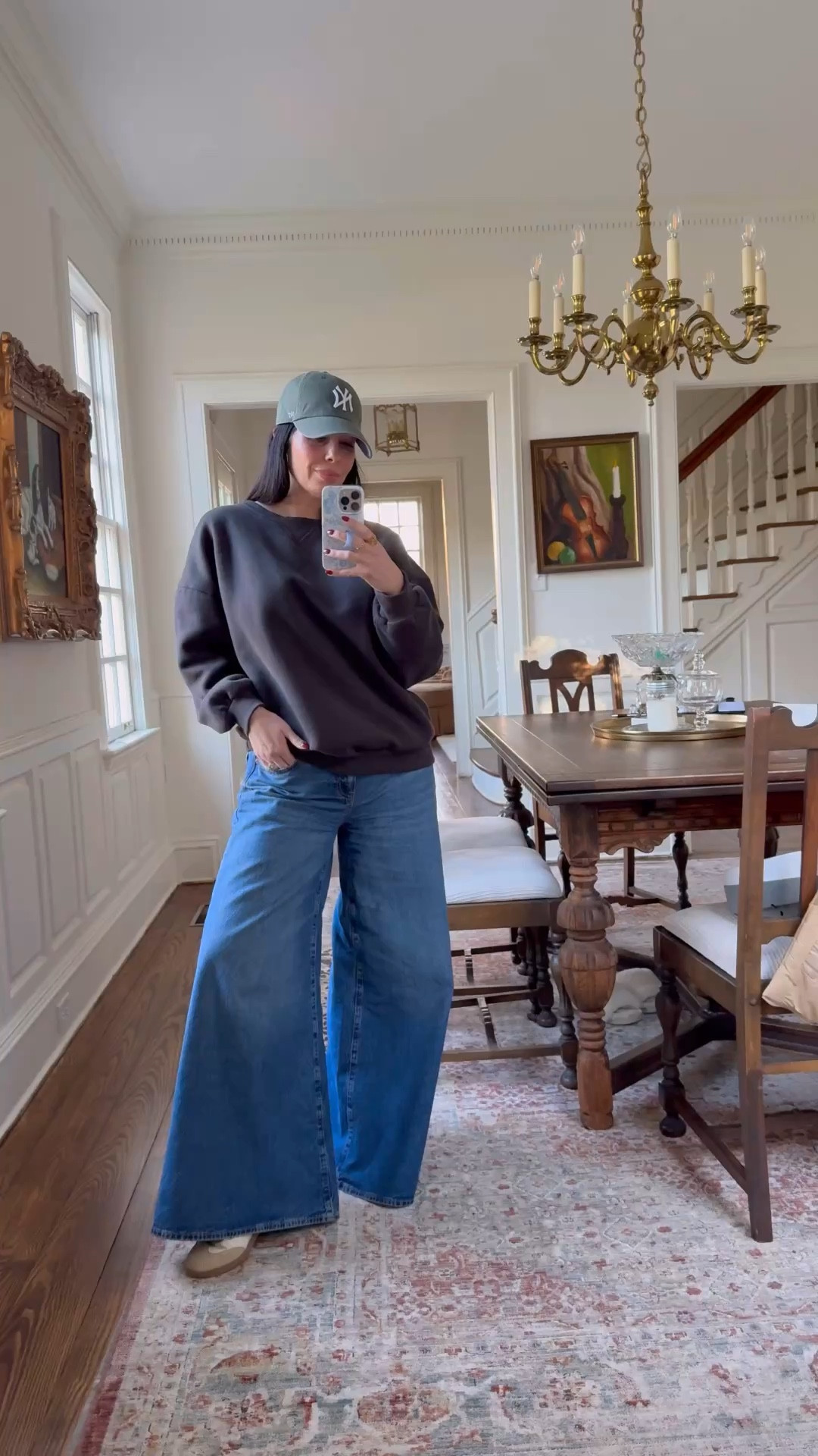 Perfectly cozy and elevated sweat shirt with American Eagle viral wide leg jeans Both on sale!

#LTKootd #LTKmomlife #LTKSaleAlert