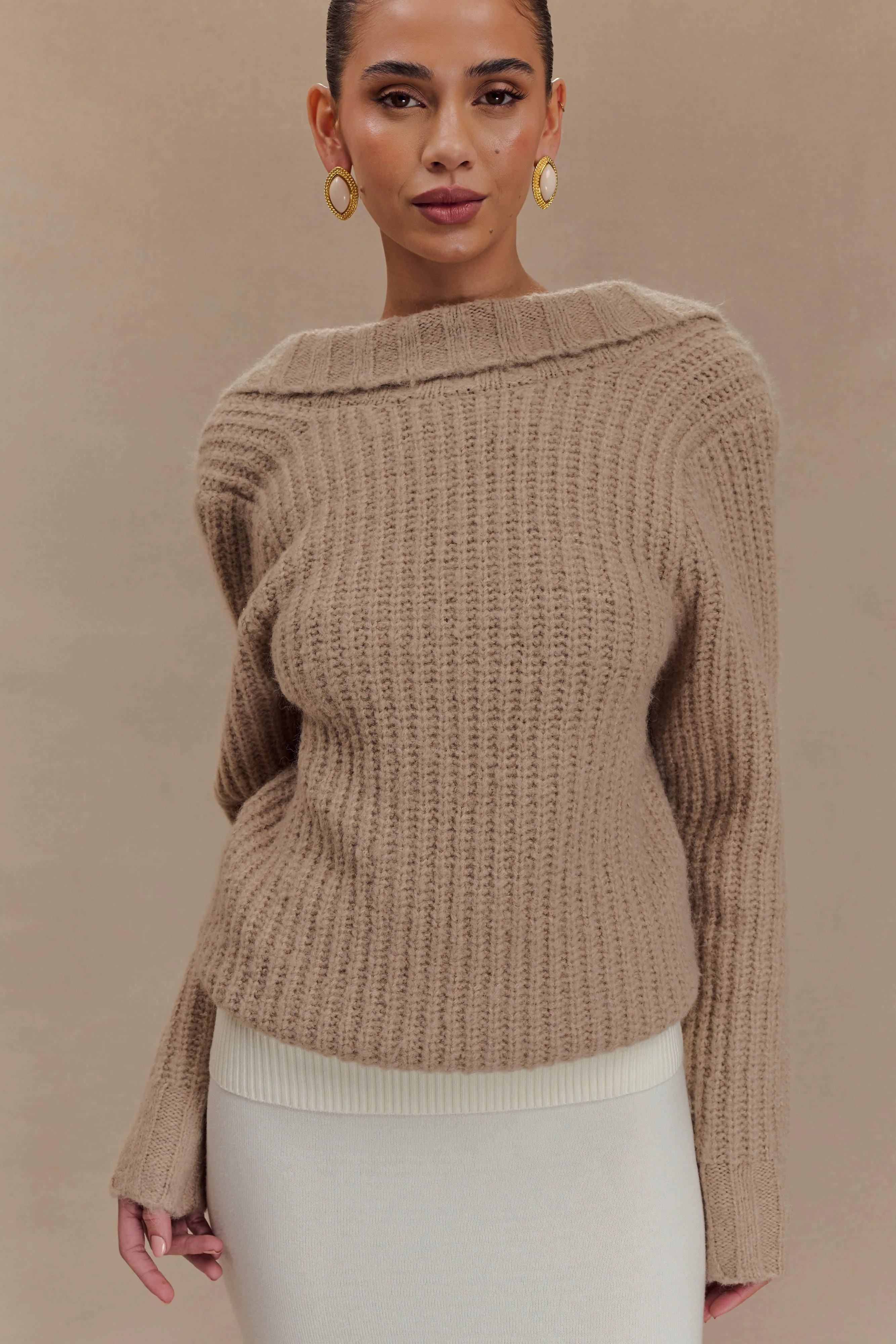 Oversized Low Back Knit Jumper - Stone Marle | MESHKI US