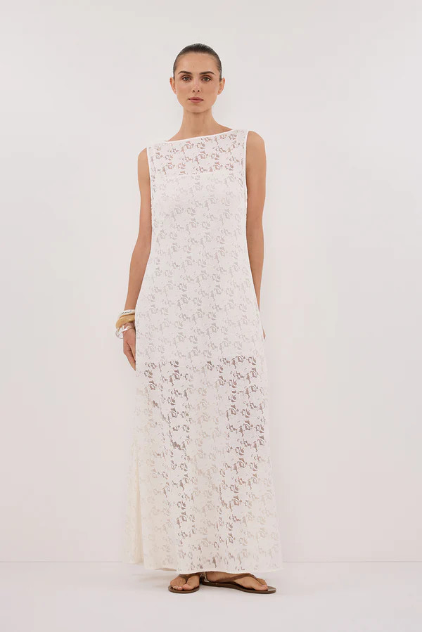 LOULA WHITE LACE MIDI DRESS | DISSH
