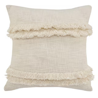Beverly Cream Fringed Solid Soft Poly-fill 20 in. x 20 in. Indoor Throw Pillow 6569A0084D9348 - T... | The Home Depot