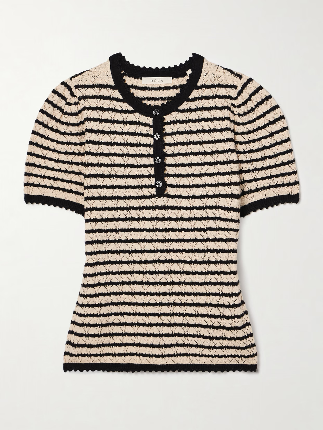 DÔEN - Brandie Striped Pointelle-knit Pima Cotton And Silk-blend Top - Beige - large | NET-A-PORTER APAC