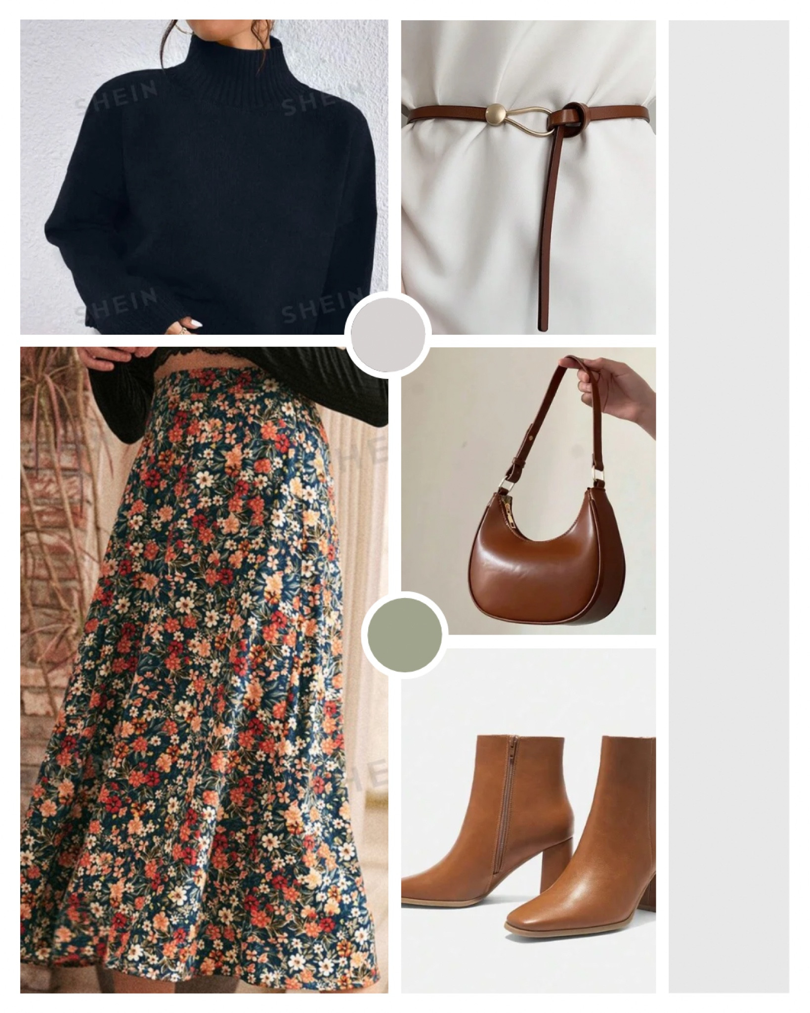 A estampa floral vibrante da saia midi contrasta lindamente com o suéter preto de gola alta. Os acessórios em marrom, como o cinto, a bolsa e as botas, completam esse visual vintage. 

🌸 #EstiloVintage #ElegânciaCasual #TonsTerrosos

#LTKdicadeestilo #LTKbrasil