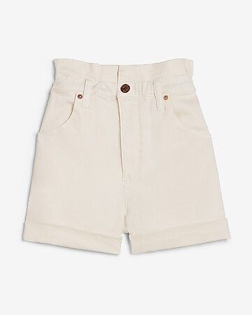 Super High Waisted White Rolled Paperbag Jean Shorts | Express
