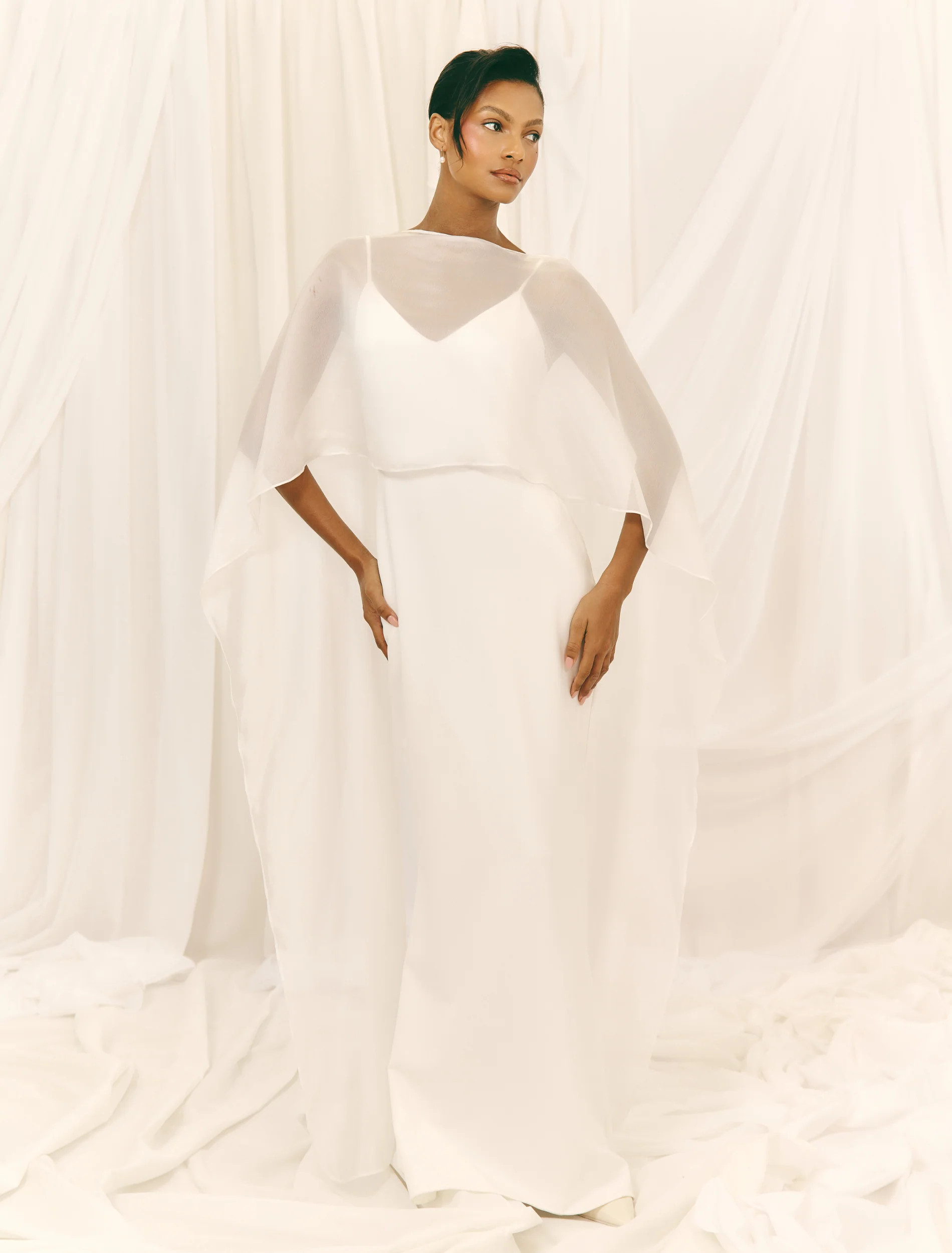 Almada Draped Organza Cape - Ivory | Pretty Lavish (UK)