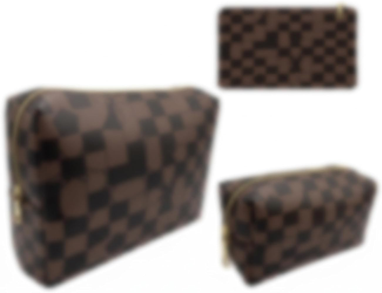 bopomofo Large Brown Checkered Makeup Bag 3 Pack - Travel Makeup Organizer with Brush Holder & Co... | Amazon (US)