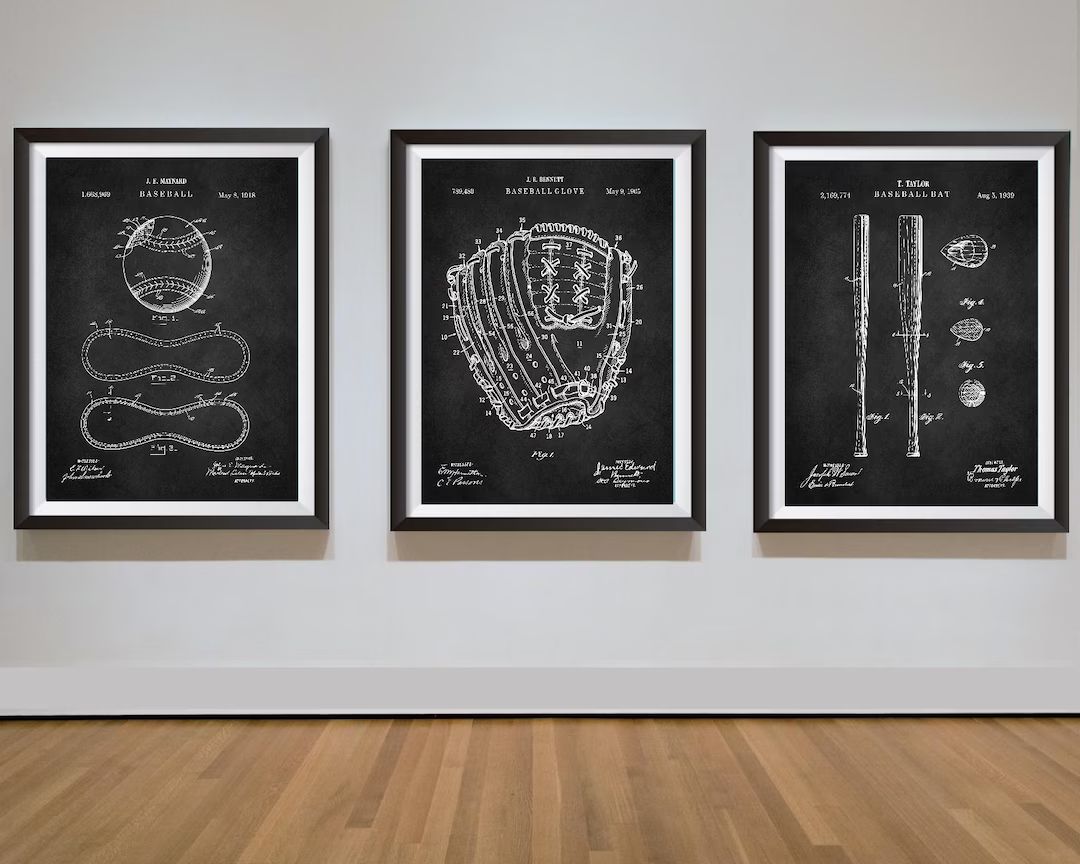 Baseball Print Set of 3 Patent Prints Sports Poster - Etsy | Etsy (US)