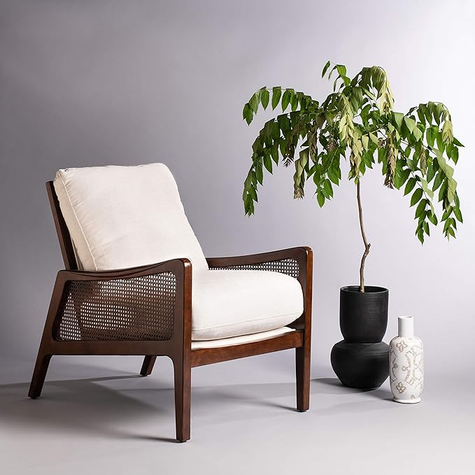 Safavieh Couture Home Moretti Mid-Century Oatmeal Linen Accent Chair | Amazon (US)