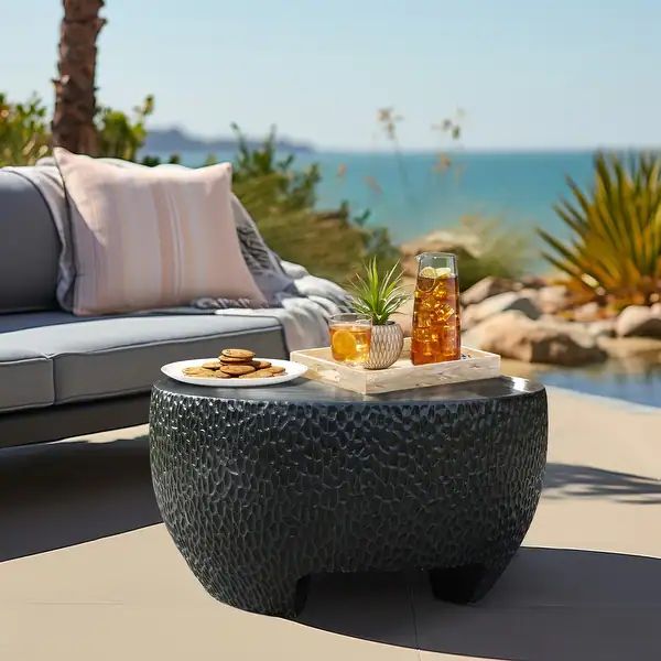 Mod Black Cement Round Outdoor Coffee Table | Bed Bath & Beyond