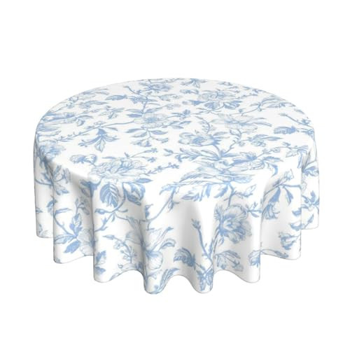 AGAYNA Light Blue Floral Tablecloth Round 60 Inch Chinoiserie Vintage Flower Table Cloth,Stain Resistance Polyester Spring Summer Seasonal Small Table Covers for Kitchen Dining Party Picnic | Amazon (US)