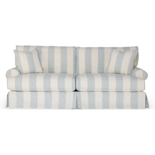 Comfy Slipcovered Sofa, Washable Blue/White Stripe | One Kings Lane
