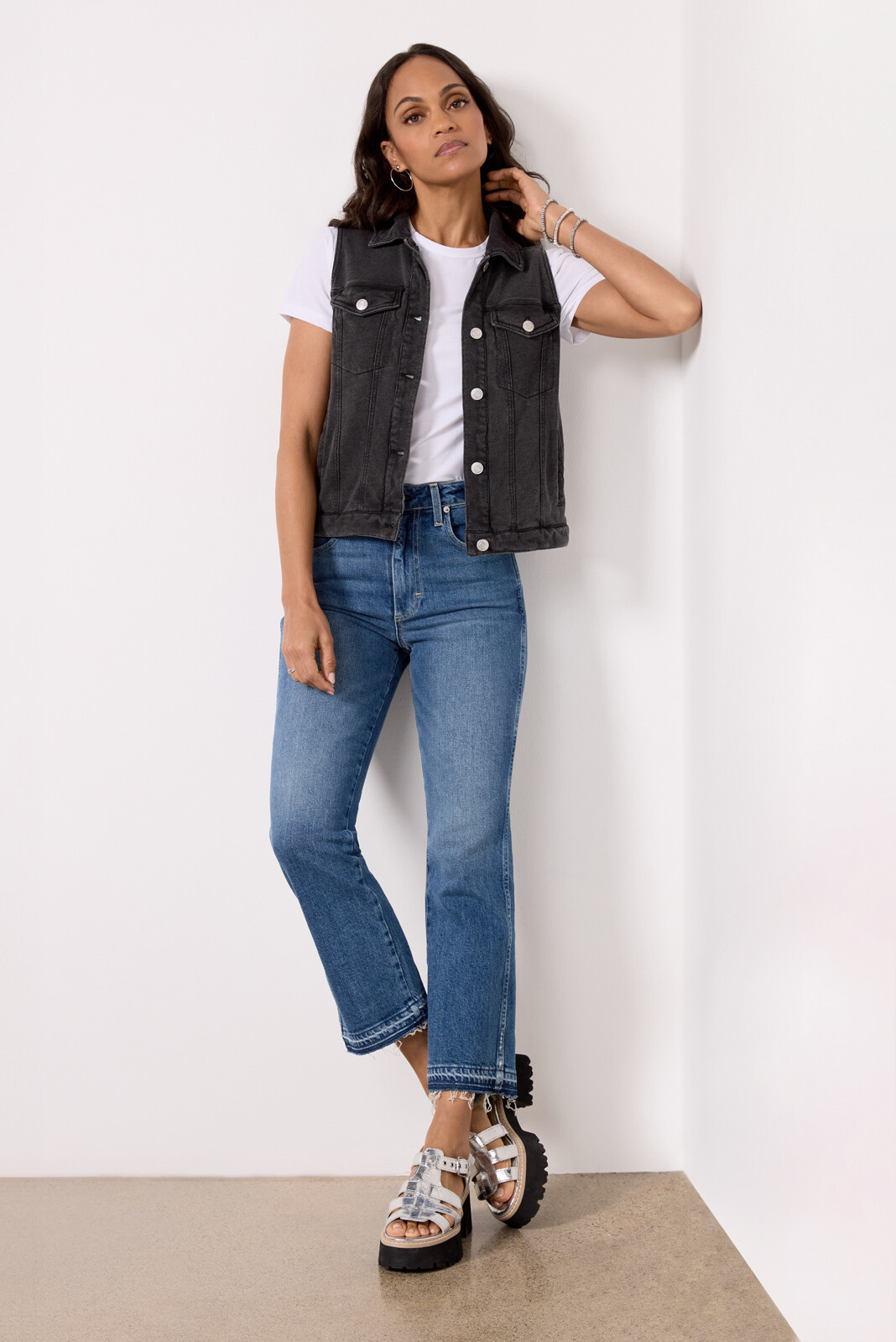 Knit Denim Moto Vest | Evereve