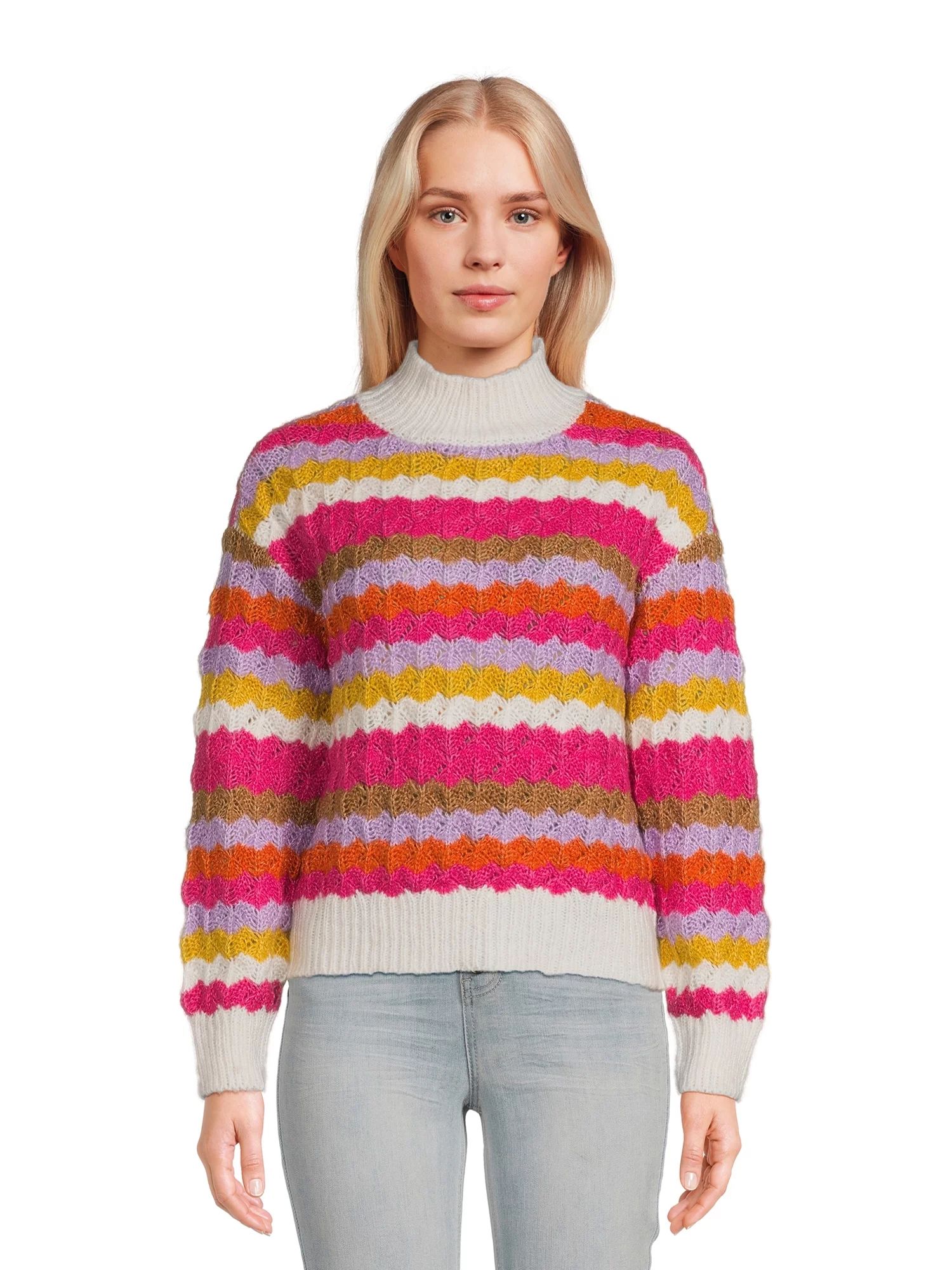 99 Jane Street Women's Mock Neck Pullover Sweater with Long Sleeves, Midweight, Sizes XS-XXXL - W... | Walmart (US)