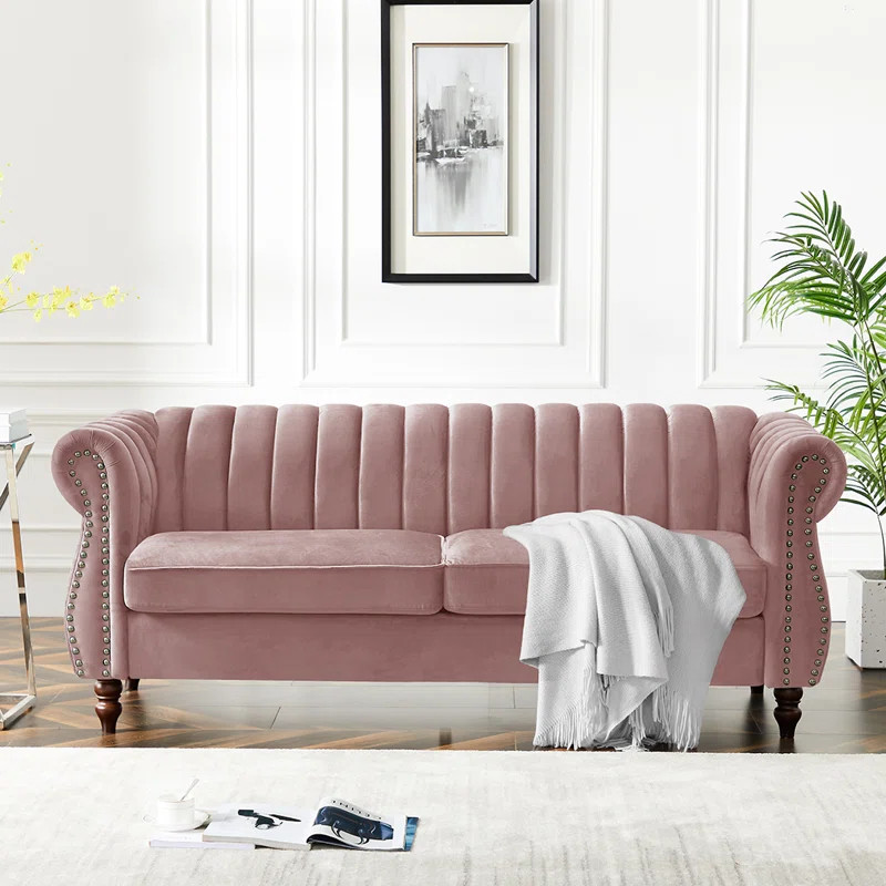 Gatti 76.4'' Velvet Rolled Arm Sofa | Wayfair North America