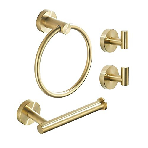 FAIRGIA Gold Bathroom Hardware Set, Brushed Gold Toilet Paper Holder Towel Ring and 2 Robe Hook Bathroom Accessories Hand Towel Holder Kit Wall Mount Stainless Steel, 4 Pieces | Amazon (CA)