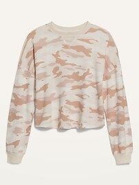 Long-Sleeve Loose Cropped Camo-Print Waffle-Knit Top for Women | Old Navy (US)