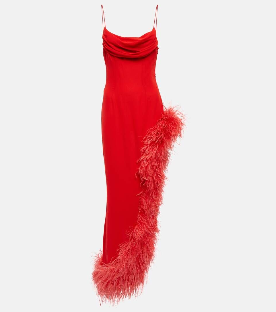 Feather-trimmed silk gown | Mytheresa (UK)