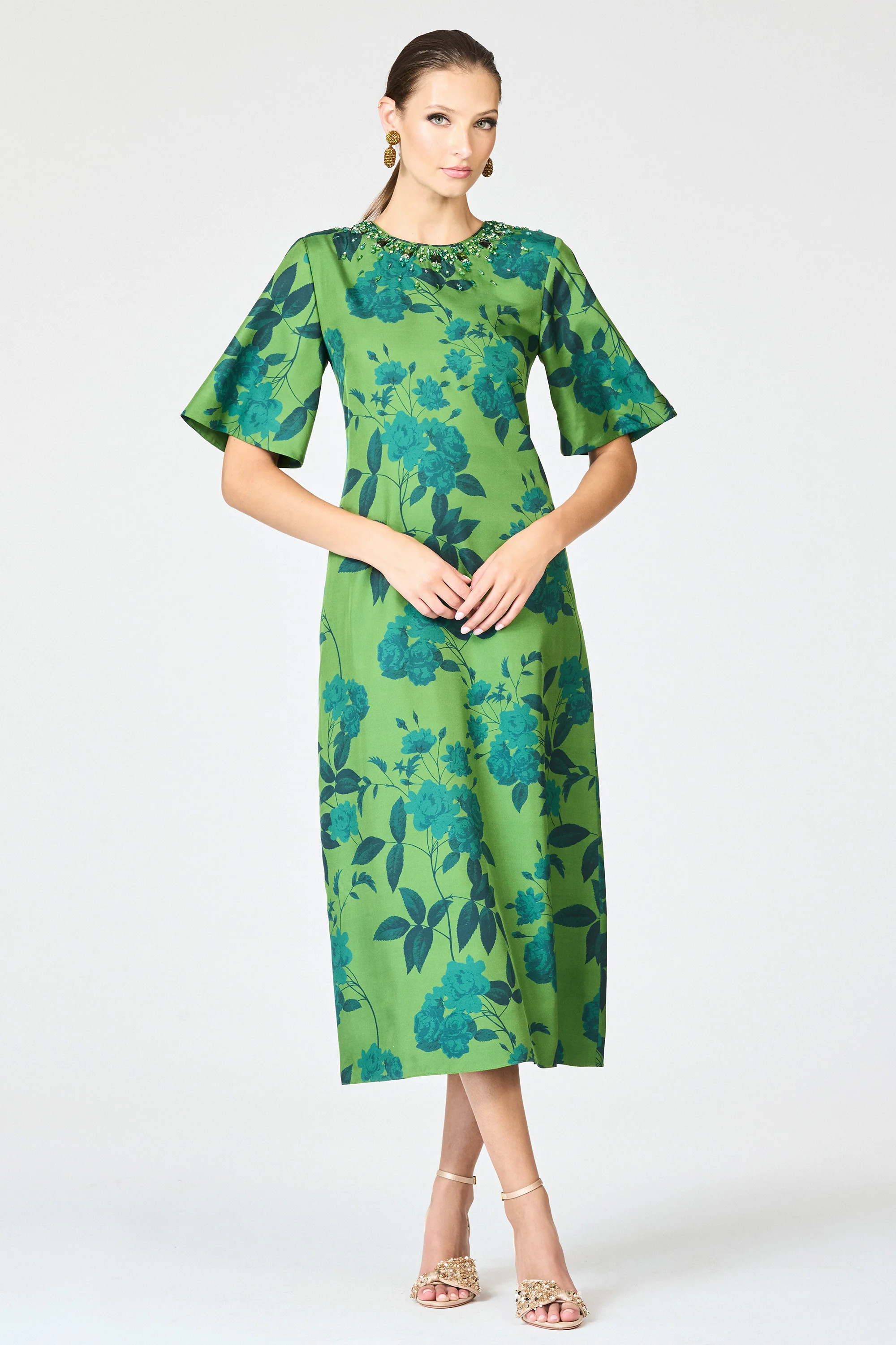 EMBELLISHED LEMIE DRESS - EMPRESS GREEN ROSES | Sachin and Babi