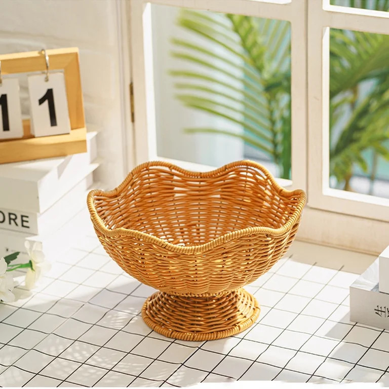 Eolstice Woven Rattan Bowl, Scalloped Edges Decorative Basket, Easter Egg Blue Colored Bowl for T... | Walmart (US)