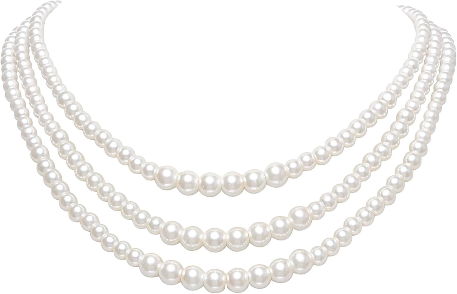 BABEYOND Round Imitation Pearl Necklace Vintage Multi Strands Necklace 20s Flapper Necklace for P... | Amazon (US)