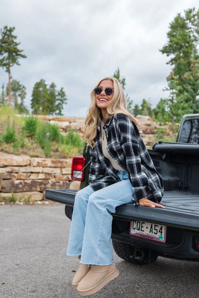 Made Me Realize Black And Ivory Plaid Oversized Button Front Shirt | Pink Lily