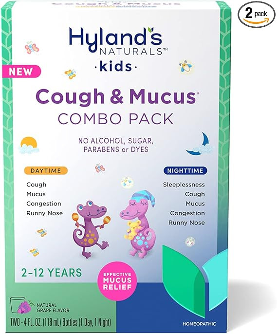 Hyland's Naturals Kids Cough & Mucus Daytime & Nighttime Combo Pack, Kids Cough Medicine for Ages... | Amazon (US)