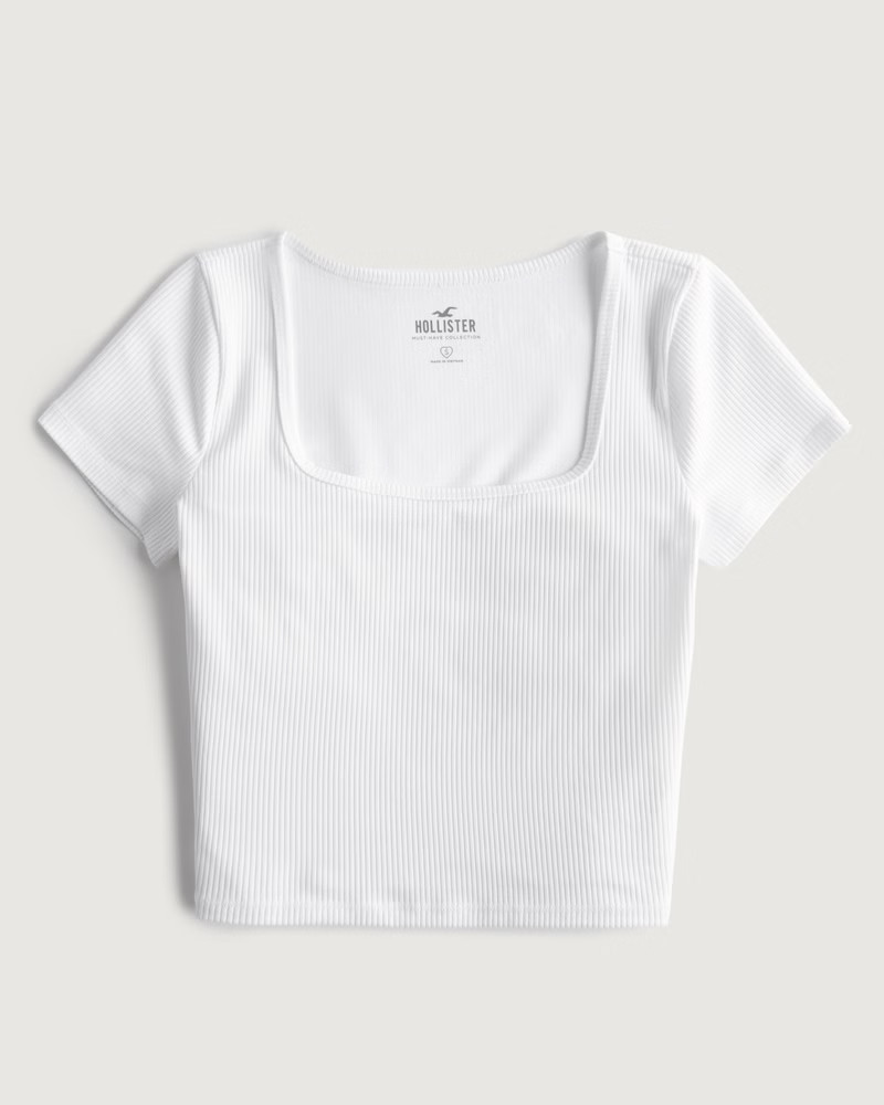 Girls Seamless Ribbed Fabric Square-Neck Baby Tee from Hollister | Hollister (US)