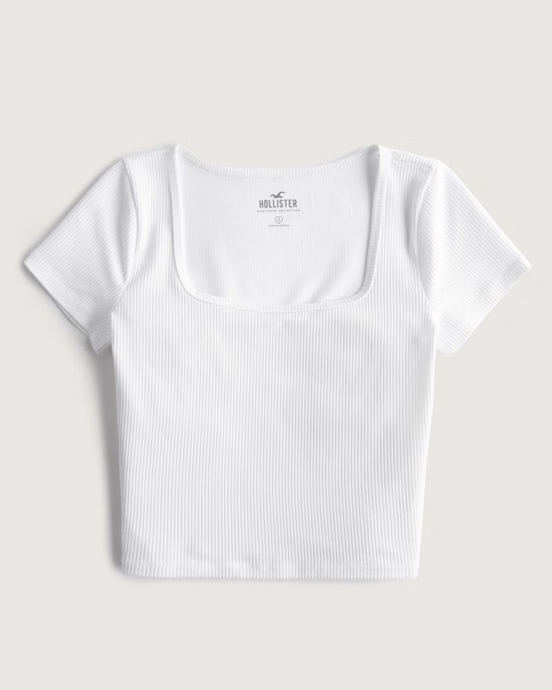 Women's Seamless Ribbed Fabric Square-Neck Baby Tee | Women's Tops | HollisterCo.com | Hollister (US)