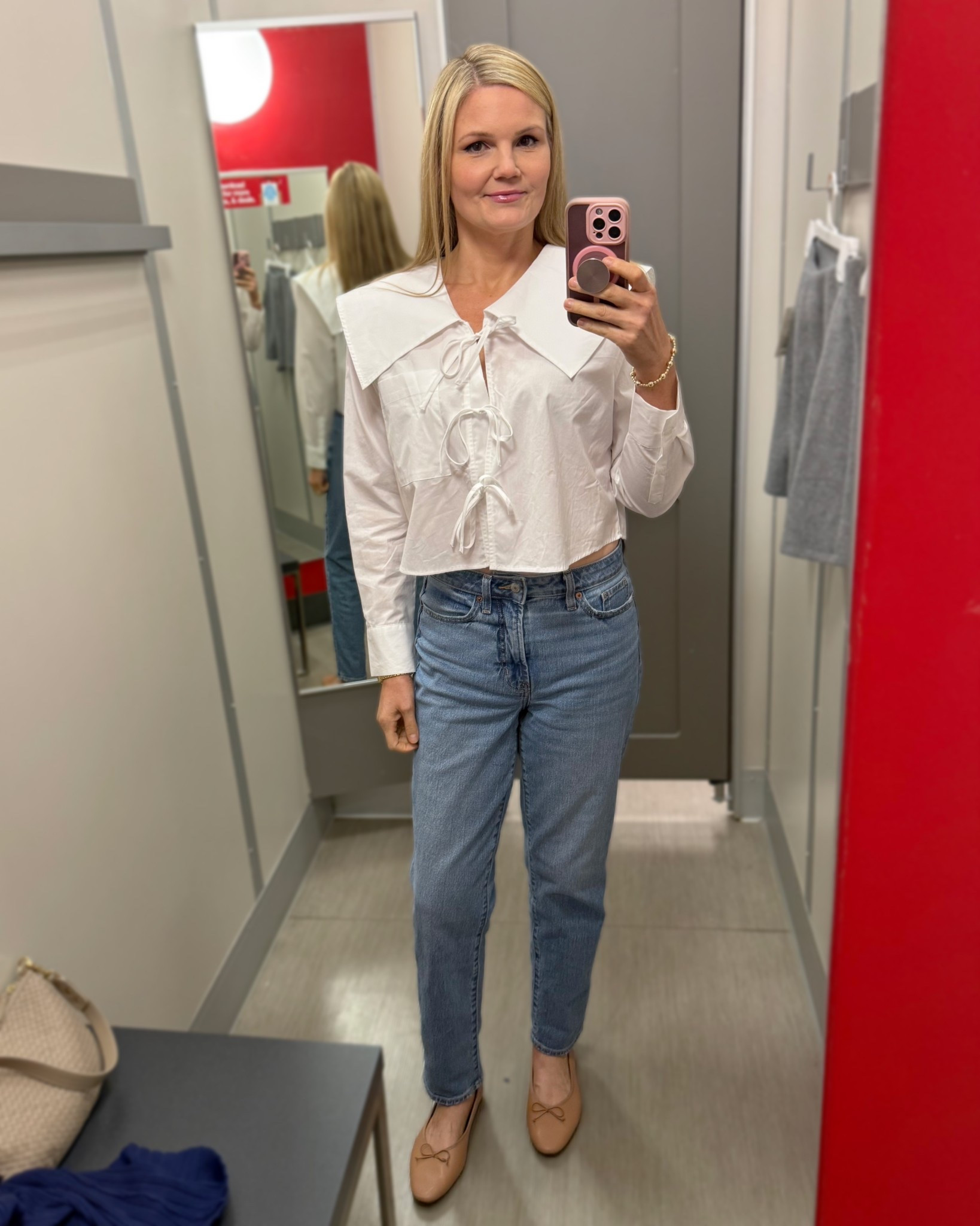 Future Collective Peter Pan collar tie-front cropped blouse. I’m wearing size medium  

#LTKTall #LTKootd #LTKOver40