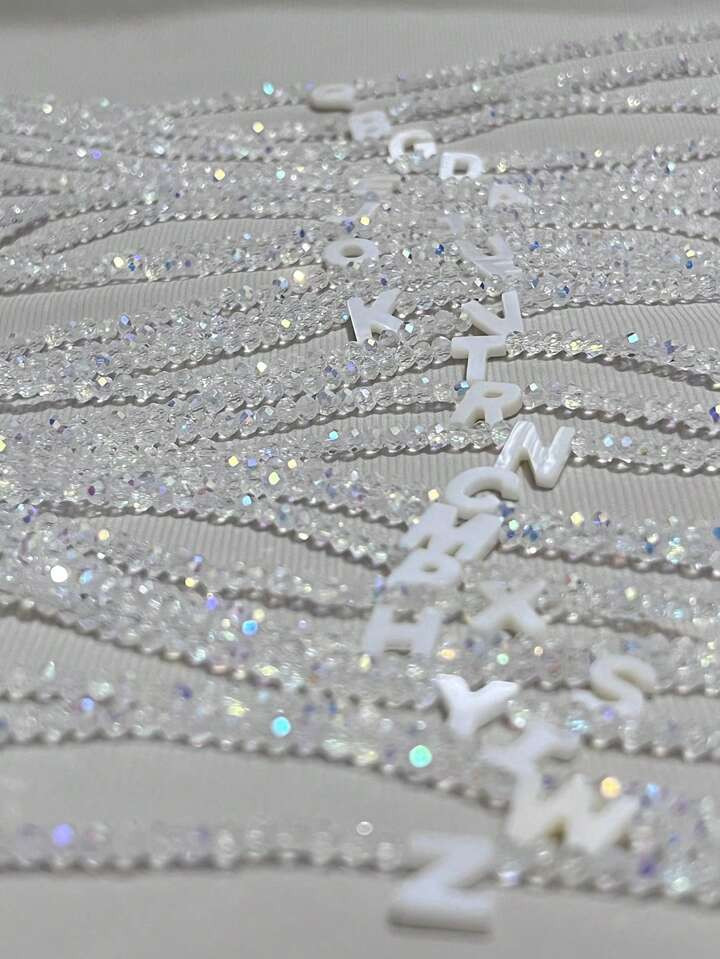 Silver Color Shining Clear Artificial Crystal Beads Necklace 26 Letter Shell Chokers Necklace Female | SHEIN