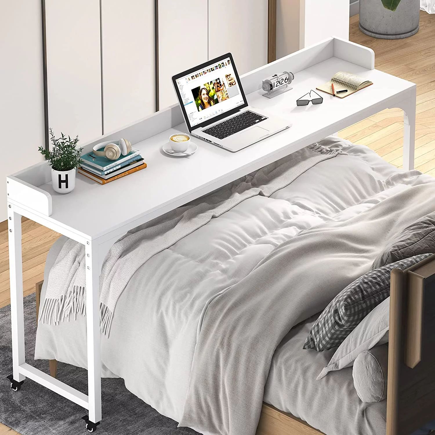 Tribesigns Overbed Table with Wheels, King Queen Mobile Computer Desk Standing Workstation Laptop... | Walmart (US)