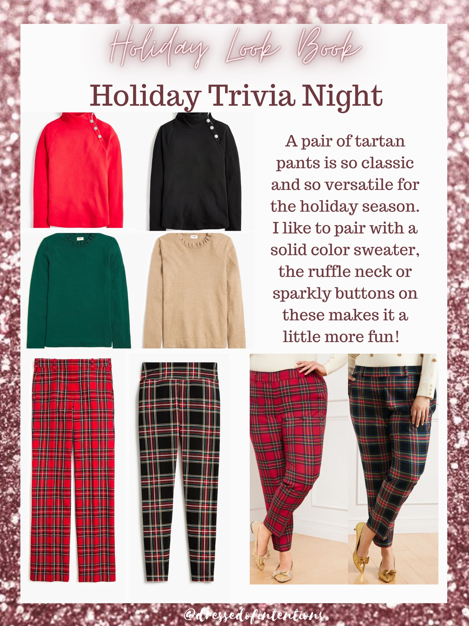 A pair of tartan pants is so classic and so versatile for the holiday season. I like to pair with a solid color sweater, the ruffle neck or sparkly buttons on these makes it a little more fun 

#LTKHoliday #LTKSeasonal #LTKPlusSize