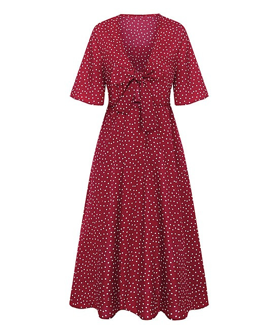 Red Polka Dot Bow-Front Maxi Dress - Women | Zulily