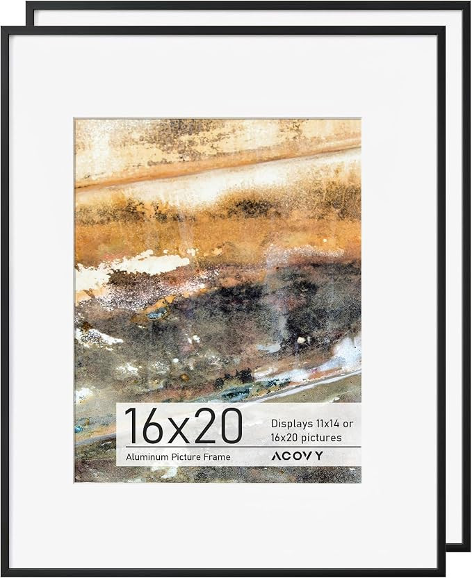 16x20 Black Frame, 16x20 Frame Matted to 11x14, Metal 16 x 20 Picture Frames For Wall,Aluminum 16... | Amazon (US)