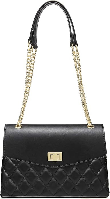 Small Quilted Purse Double Compartment Crossbody Bag for Womens Gold With Chain Strap | Amazon (US)