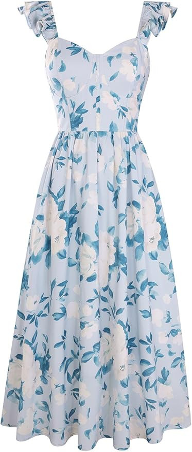 GRACE KARIN 2026 Women Summer Maxi Floral Corset Dress,Ruffle Sleeve Milkmaid Dresses, Wedding Gu... | Amazon (US)